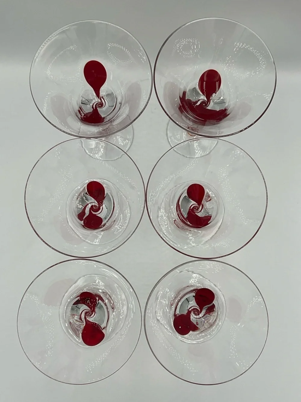 PIER 1 Red Drip Drop Swirl Stem Martini Glasses Set of 6
